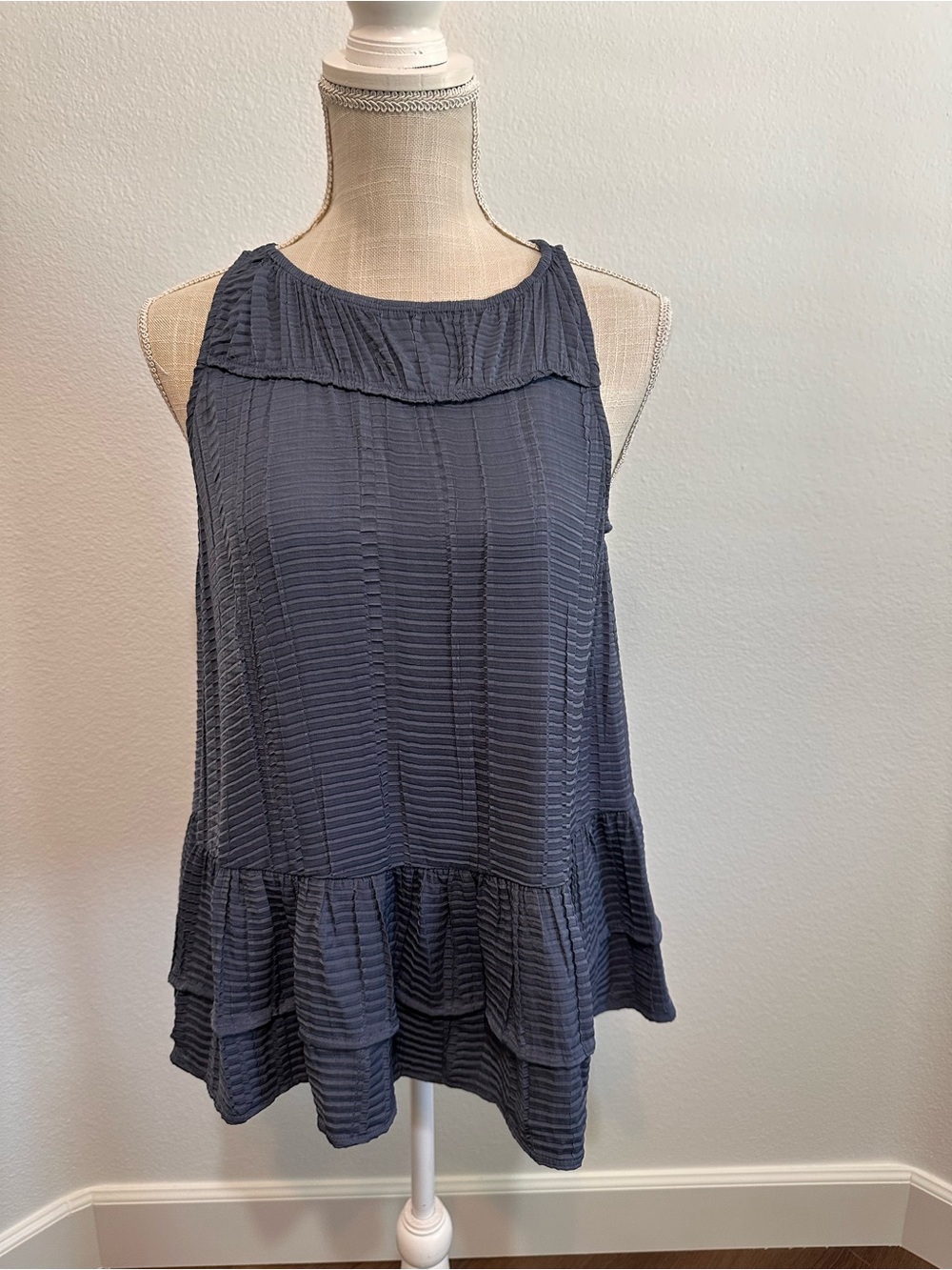 Current Air Blue Textured Ruffle-Hem Tank